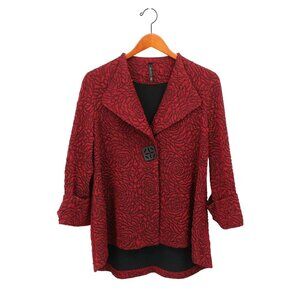 IC Collection by Connie K Textured Roses Button Front 3/4 Sleeve Jacket M